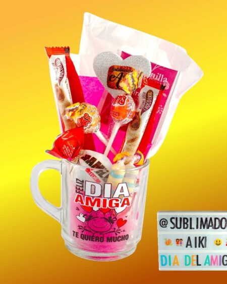 TAZA VIDRIO + GOLOSINAS (dia del amigo)